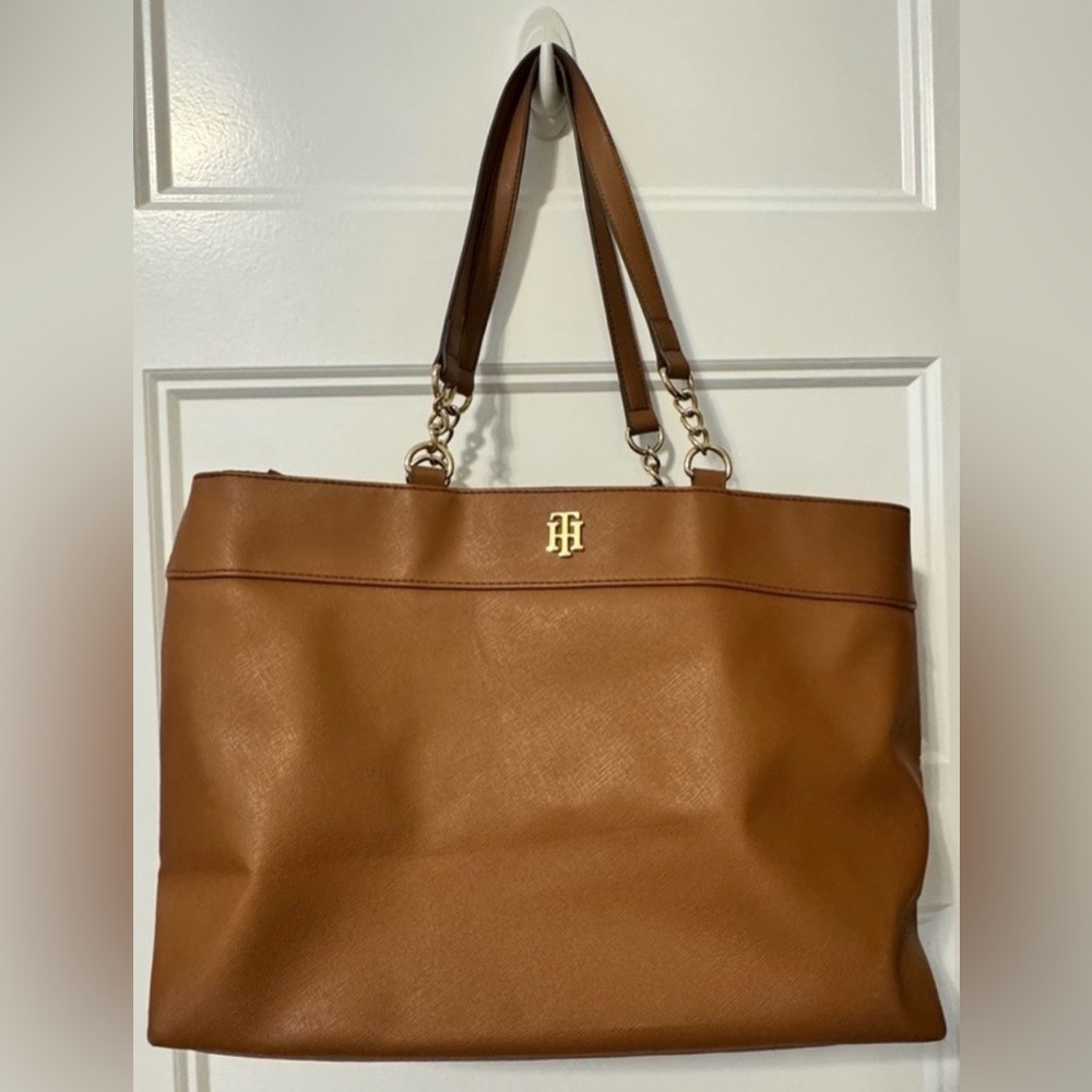 Tommy Hilfiger Camilla II Cognac Tote Bag Large Work Laptop Purse